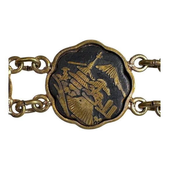 Vintage Japanese Damascene Necklace Graduated Scenic Panels Floral Pagoda 15.5" - Picture 7 of 10